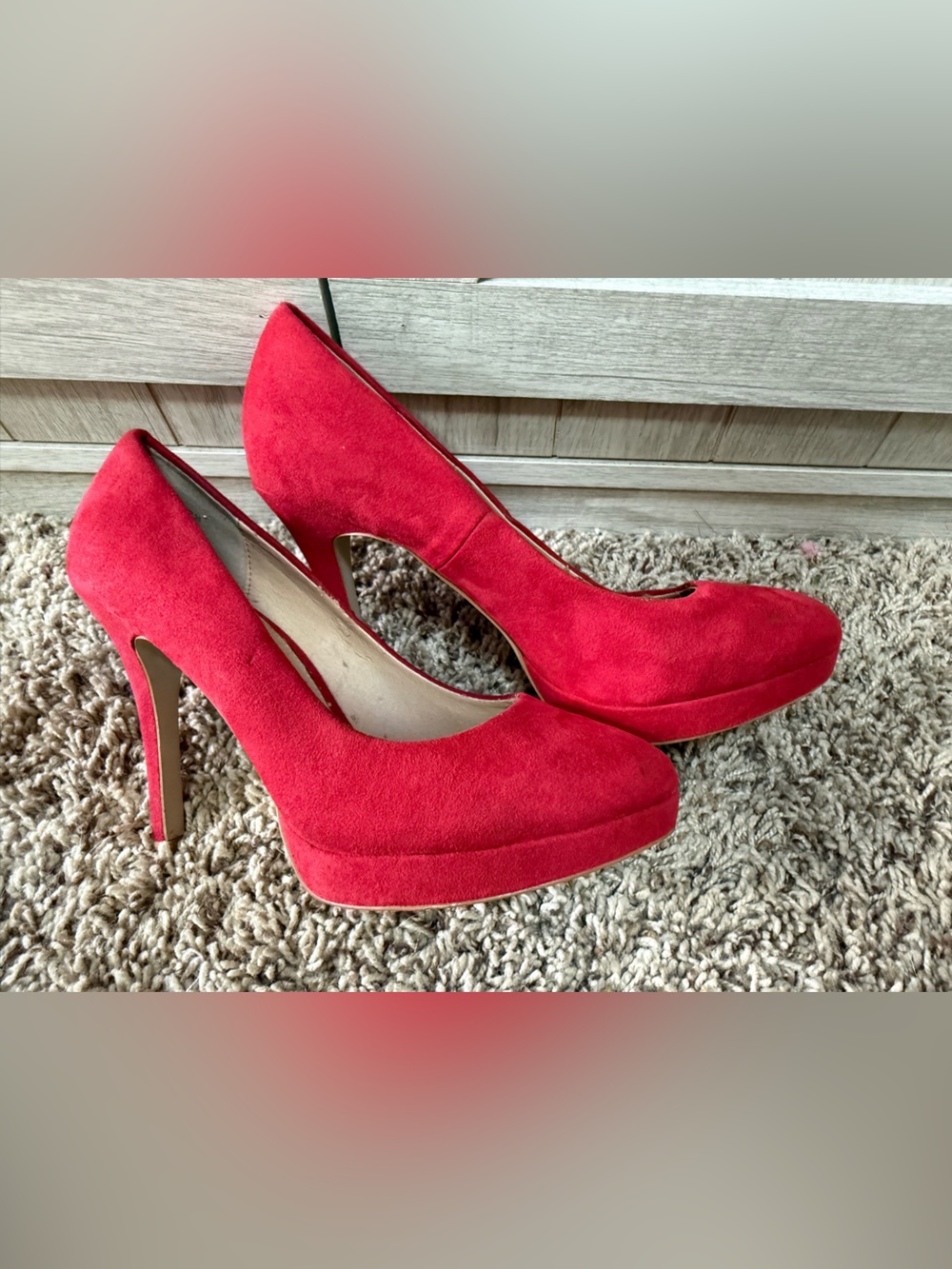 H&M Red platform faux suede heels (7)